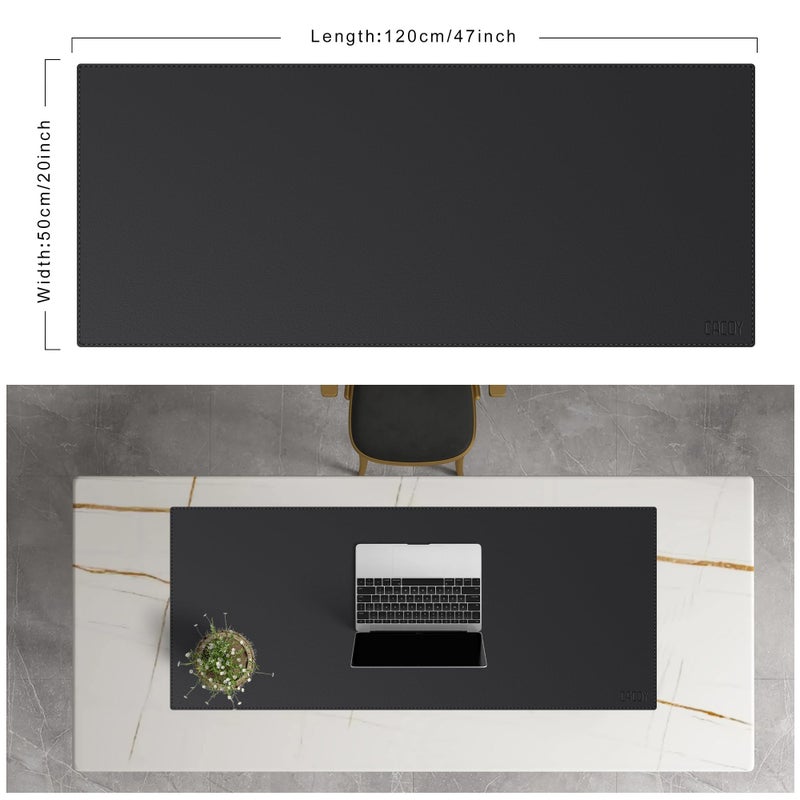 Cacoy Large Desk Pad 48" x 20", Extended Leather Desk Mat Protector, Desk matt for Desktop, Large Gaming Computer Mouse Pad, Office Desk Cover Mat, Waterproof Desk Blotter for Office and Home (Black) - Image 2